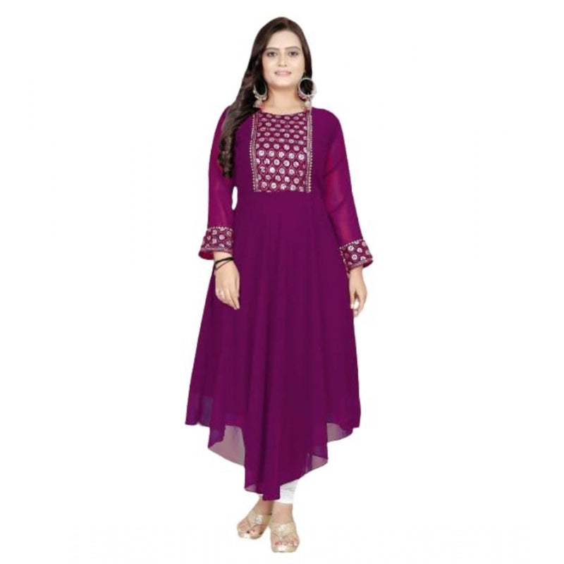 Mayawye Women's Georgette Embroidered Kurti (Purple)