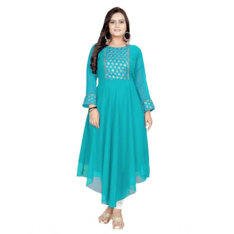 Mayawye Women's Georgette Embroidered Kurti (Rama)