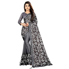 Mayawye Women's Lycra Solid Saree With Unstitched Blouse (Grey, 5.5 Mtr)