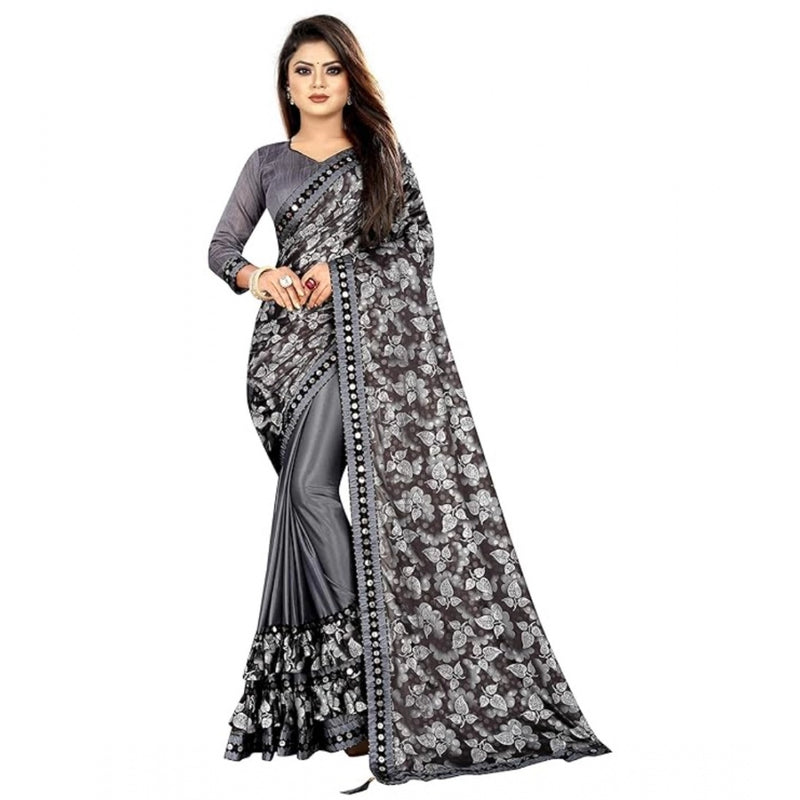 Mayawye Women's Lycra Solid Saree With Unstitched Blouse (Grey, 5.5 Mtr)