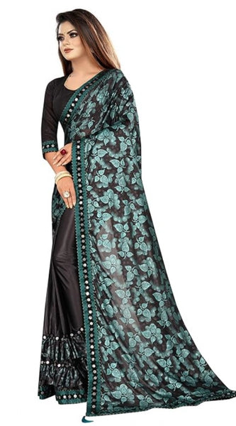 Mayawye Women's Lycra Solid Saree With Unstitched Blouse (Green, 5.5 Mtr)