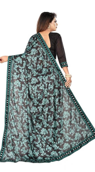 Mayawye Women's Lycra Solid Saree With Unstitched Blouse (Green, 5.5 Mtr)