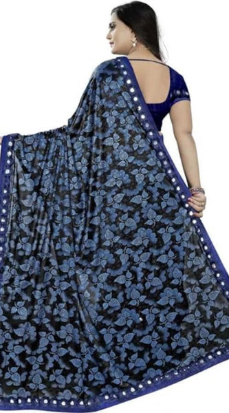 Mayawye Women's Lycra Solid Saree With Unstitched Blouse (Blue, 5.5 Mtr)