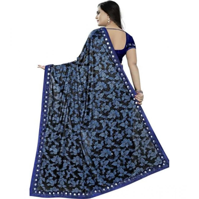 Mayawye Women's Lycra Solid Saree With Unstitched Blouse (Blue, 5.5 Mtr)