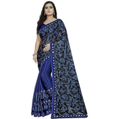 Mayawye Women's Lycra Solid Saree With Unstitched Blouse (Blue, 5.5 Mtr)