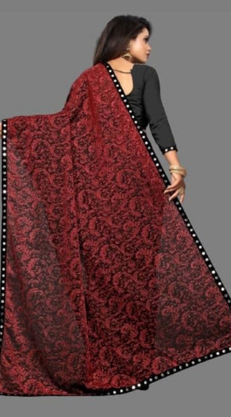 Mayawye Women's Lycra Solid Saree With Unstitched Blouse (Maroon, 5.5 Mtr)