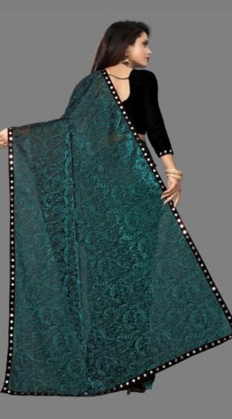 Mayawye Women's Lycra Solid Saree With Unstitched Blouse (Green, 5.5 Mtr)