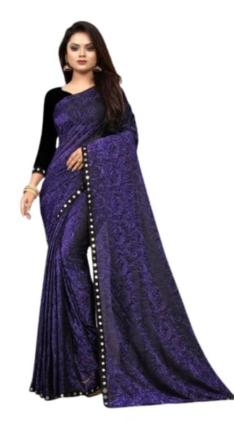 Mayawye Women's Lycra Solid Saree With Unstitched Blouse (Purple, 5.5 Mtr)