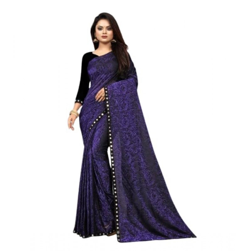 Mayawye Women's Lycra Solid Saree With Unstitched Blouse (Purple, 5.5 Mtr)
