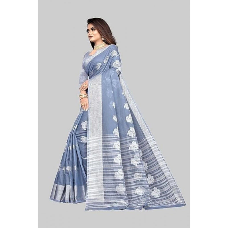 Mayawye Women's Cotton Silk Floral Saree With Unstitched Blouse (Grey, 5.5 Mtr)