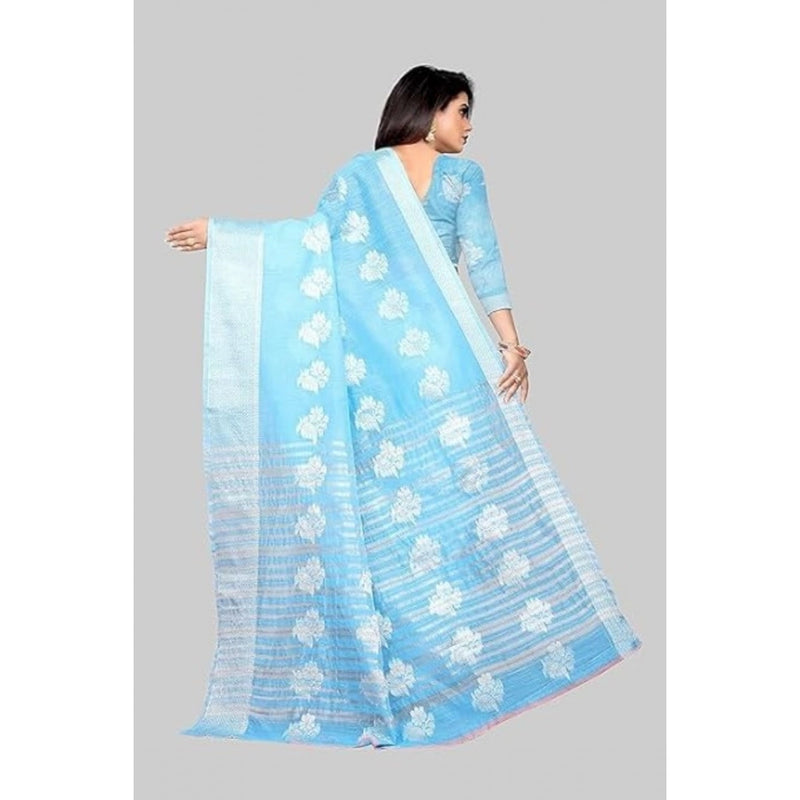 Mayawye Women's Cotton Silk Floral Saree With Unstitched Blouse (Rama, 5.5 Mtr)