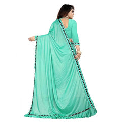 Mayawye Women's Malai Lining Solid Saree With Unstitched Blouse (Rama, 5.5 Mtr)