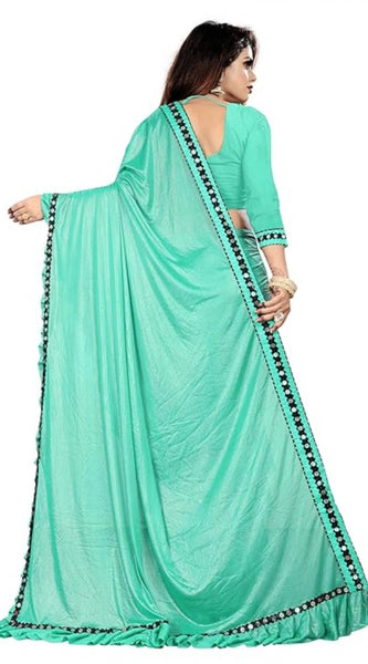 Mayawye Women's Malai Lining Solid Saree With Unstitched Blouse (Rama, 5.5 Mtr)