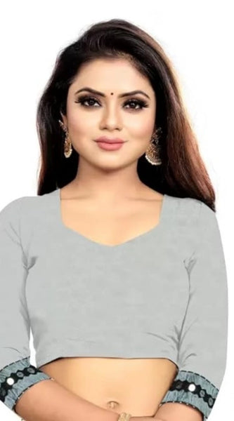 Mayawye Women's Malai Lining Solid Saree With Unstitched Blouse (Grey, 5.5 Mtr)