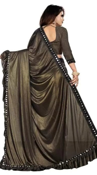 Mayawye Women's Malai Lining Solid Saree With Unstitched Blouse (Coffee, 5.5 Mtr)