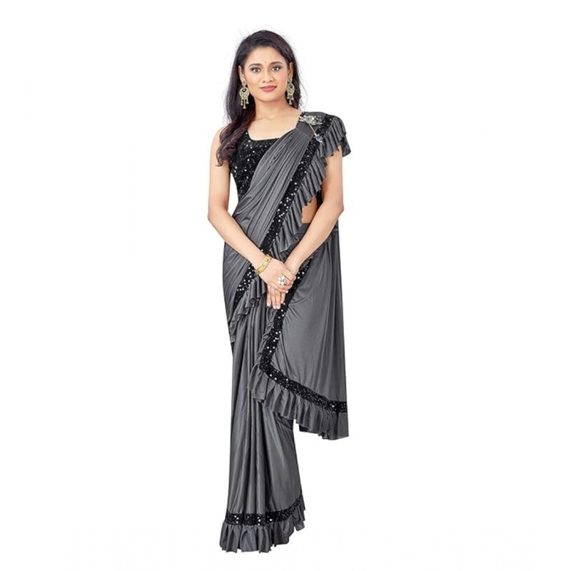 Mayawye Women's Lycra Solid Saree With Unstitched Blouse (Grey, 5.5 Mtr)