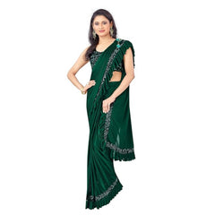Mayawye Women's Lycra Solid Saree With Unstitched Blouse (Green, 5.5 Mtr)