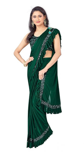 Mayawye Women's Lycra Solid Saree With Unstitched Blouse (Green, 5.5 Mtr)