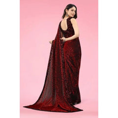 Mayawye Women's Lycra Floral Saree With Unstitched Blouse (Maroon, 5.5 Mtr)