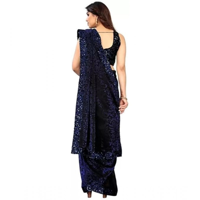 Mayawye Women's Lycra Floral Saree With Unstitched Blouse (Blue, 5.5 Mtr)