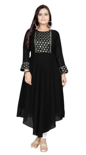 Mayawye Women's Georgette Embroidered Kurti (Black)
