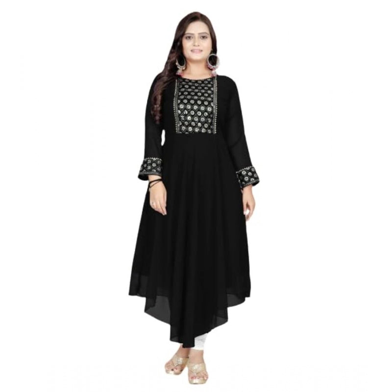 Mayawye Women's Georgette Embroidered Kurti (Black)