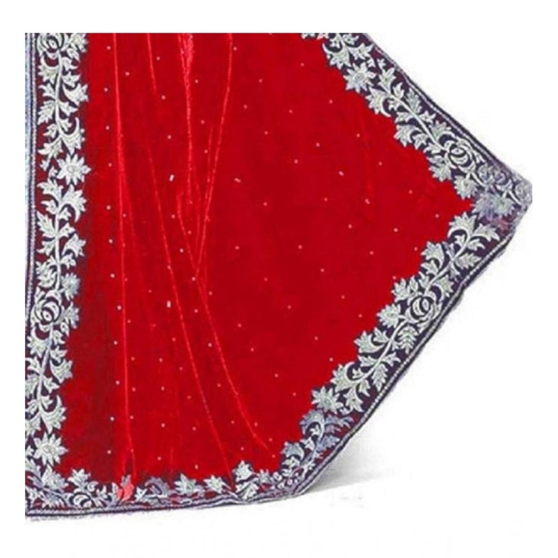 Mayawye Women's Velvet Embroidered Saree With Unstitched Blouse (Red, 5.5 Mtr)