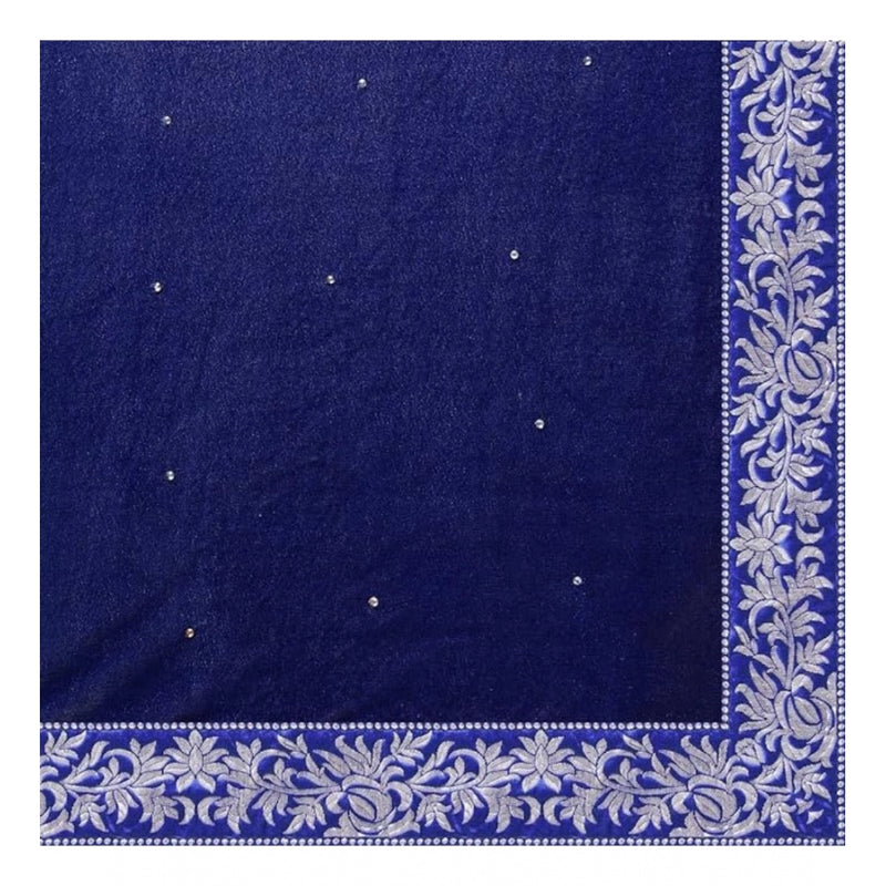 Mayawye Women's Velvet Embroidered Saree With Unstitched Blouse (Blue, 5.5 Mtr)