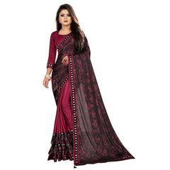 Mayawye Women's Lycra Solid Saree With Unstitched Blouse (Maroon, 5.5 Mtr)