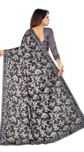 Mayawye Women's Lycra Solid Saree With Unstitched Blouse (Grey, 5.5 Mtr)