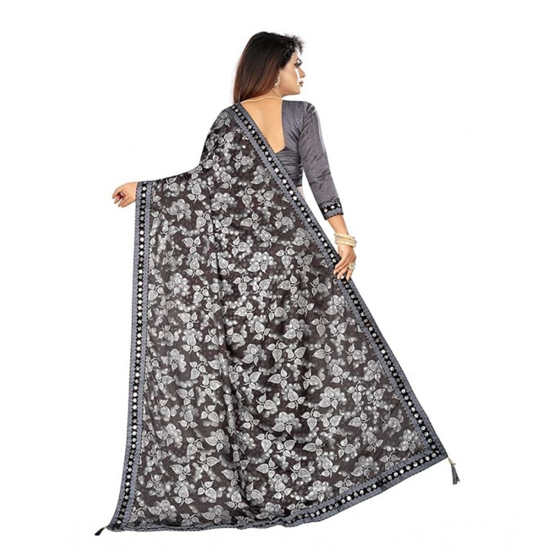 Mayawye Women's Lycra Solid Saree With Unstitched Blouse (Grey, 5.5 Mtr)
