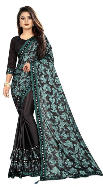 Mayawye Women's Lycra Solid Saree With Unstitched Blouse (Green, 5.5 Mtr)