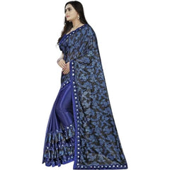 Mayawye Women's Lycra Solid Saree With Unstitched Blouse (Blue, 5.5 Mtr)