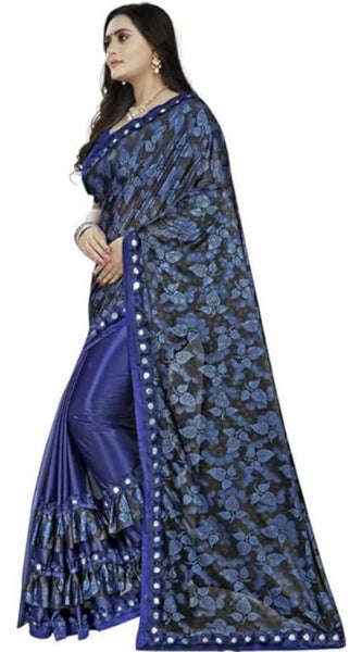 Mayawye Women's Lycra Solid Saree With Unstitched Blouse (Blue, 5.5 Mtr)