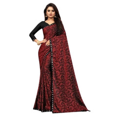 Mayawye Women's Lycra Solid Saree With Unstitched Blouse (Maroon, 5.5 Mtr)