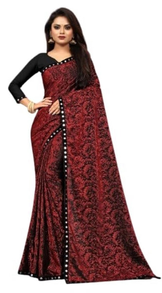 Mayawye Women's Lycra Solid Saree With Unstitched Blouse (Maroon, 5.5 Mtr)