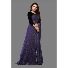 Mayawye Women's Lycra Solid Saree With Unstitched Blouse (Purple, 5.5 Mtr)