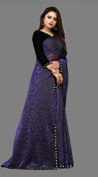 Mayawye Women's Lycra Solid Saree With Unstitched Blouse (Purple, 5.5 Mtr)