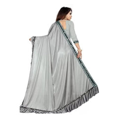 Mayawye Women's Malai Lining Solid Saree With Unstitched Blouse (Grey, 5.5 Mtr)