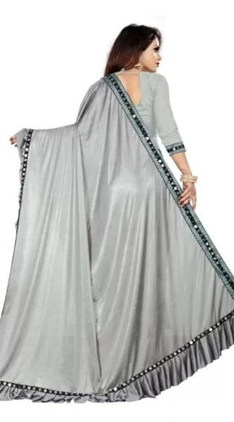 Mayawye Women's Malai Lining Solid Saree With Unstitched Blouse (Grey, 5.5 Mtr)