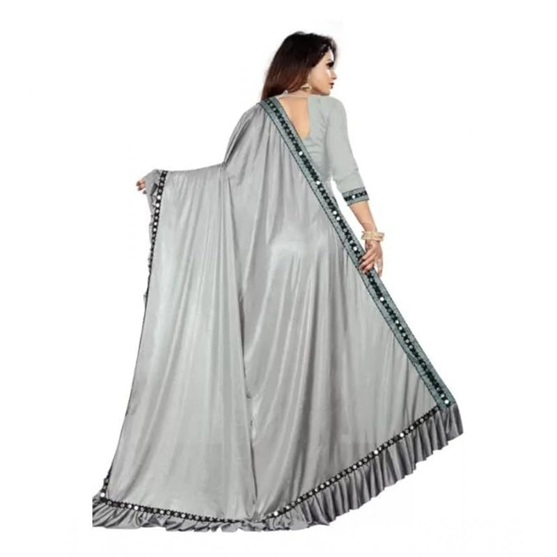 Mayawye Women's Malai Lining Solid Saree With Unstitched Blouse (Grey, 5.5 Mtr)