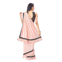 Mayawye Women's Lycra Solid Saree With Unstitched Blouse (Peach, 5.5 Mtr)