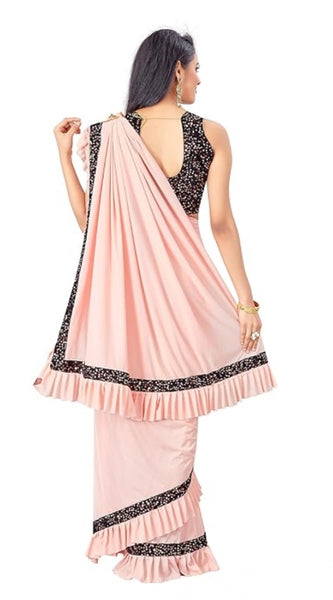Mayawye Women's Lycra Solid Saree With Unstitched Blouse (Peach, 5.5 Mtr)