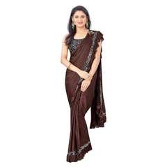 Mayawye Women's Lycra Solid Saree With Unstitched Blouse (Brown, 5.5 Mtr)