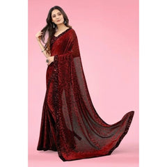 Mayawye Women's Lycra Floral Saree With Unstitched Blouse (Maroon, 5.5 Mtr)