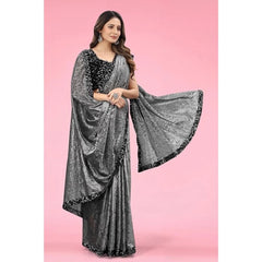 Mayawye Women's Lycra Floral Saree With Unstitched Blouse (Grey, 5.5 Mtr)