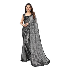 Mayawye Women's Lycra Floral Saree With Unstitched Blouse (Grey, 5.5 Mtr)