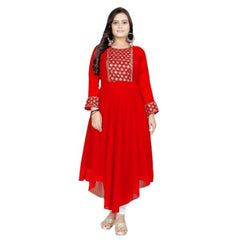Mayawye Women's Georgette Embroidered Kurti (Red)