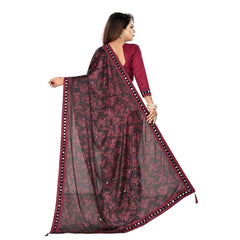 Mayawye Women's Lycra Solid Saree With Unstitched Blouse (Maroon, 5.5 Mtr)