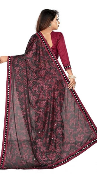 Mayawye Women's Lycra Solid Saree With Unstitched Blouse (Maroon, 5.5 Mtr)
